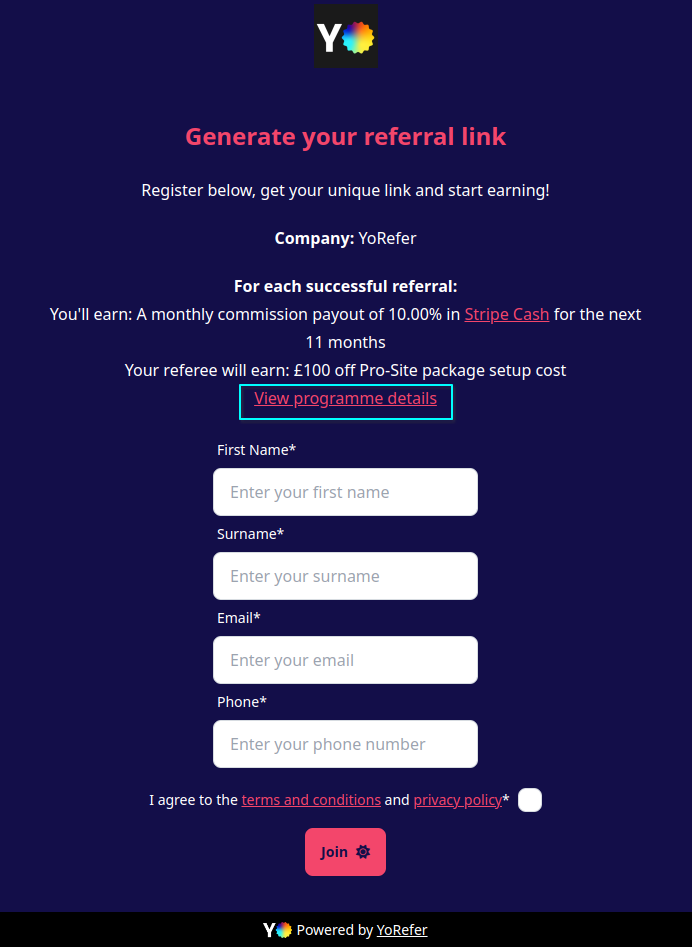 Programme details link in live campaign