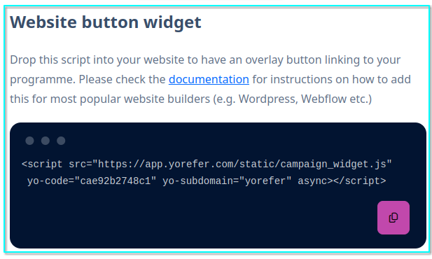 Code snippet from finalise tab