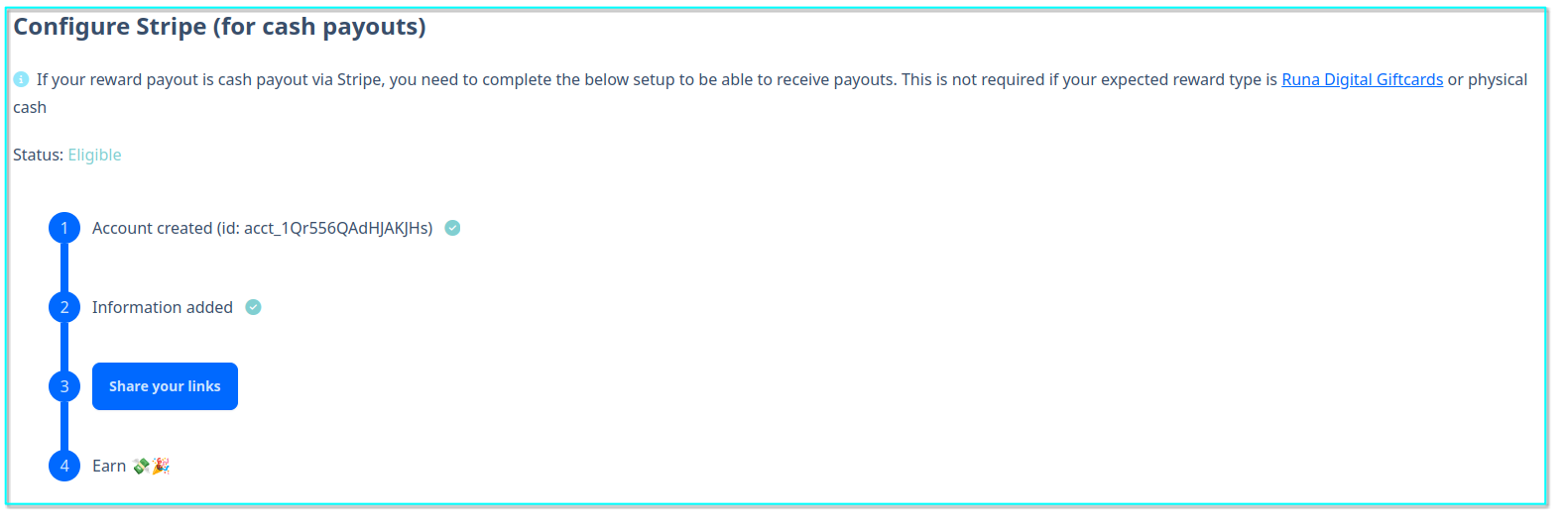 Stripe connect onboarding flow for advocates