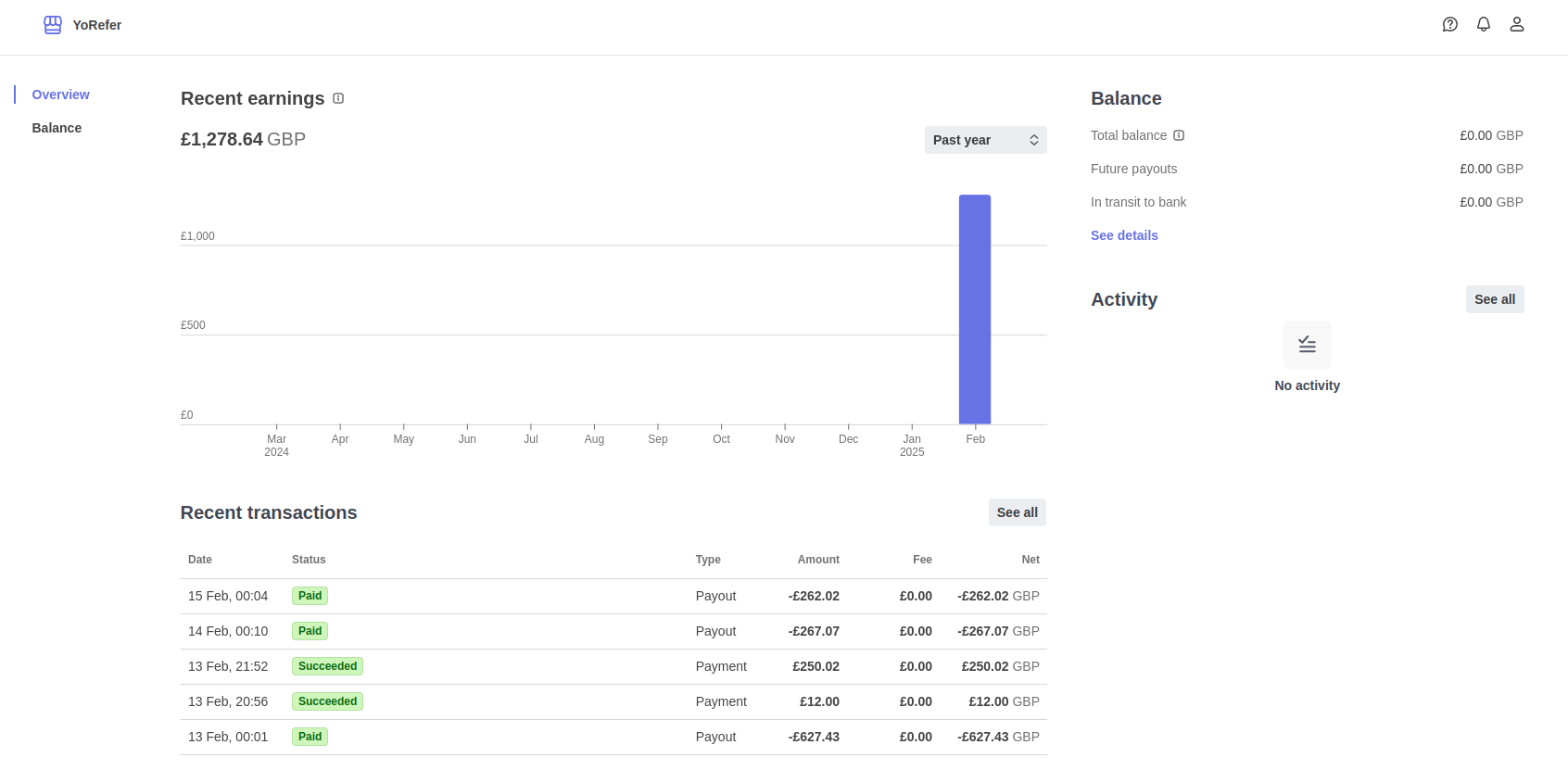 Stripe earnings dashboard